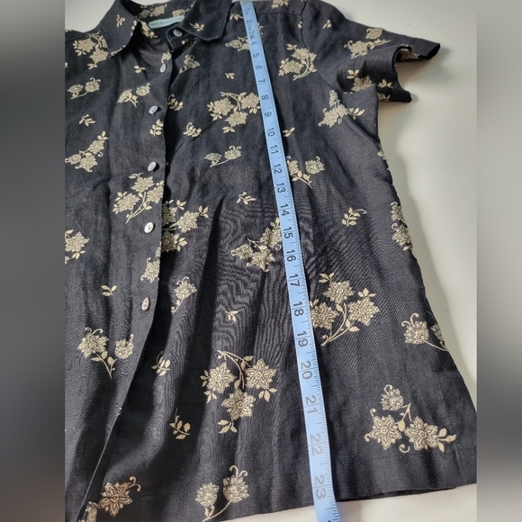 Marsh Landing Petites Small Linen Floral Print Shirt Black - Picture 6 of 7